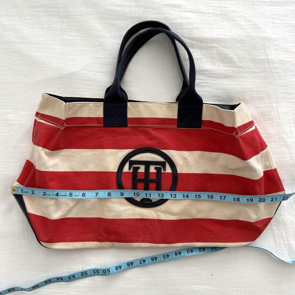 Y2K Tommy Hilfiger Red, White & Blue Striped Tote Bag - Picture 3 of 8
